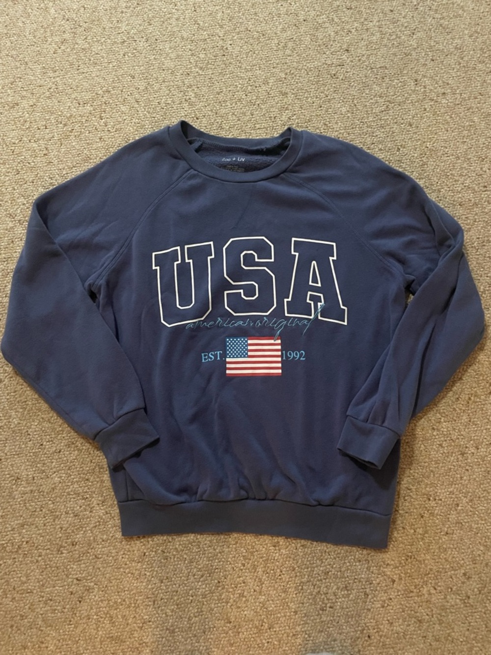 Zoe + Liv Navy USA Graphic Crewneck Sweatshirt